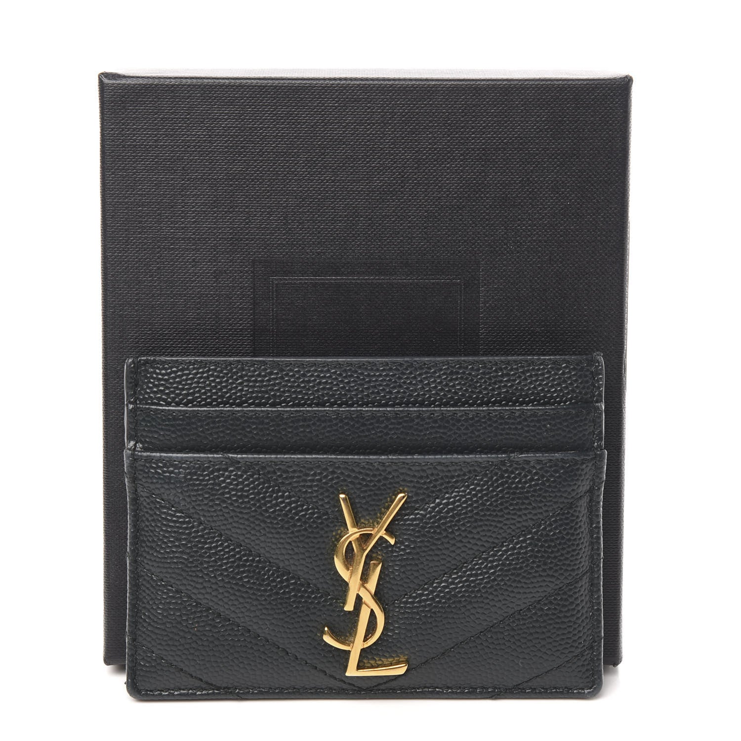 Saint Laurent Grain De Poudre Matelasse Chevron Monogram Credit Card Case Black 8 of 8