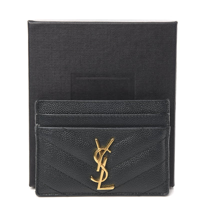 Saint Laurent Grain De Poudre Matelasse Chevron Monogram Credit Card Case Black 8 of 8