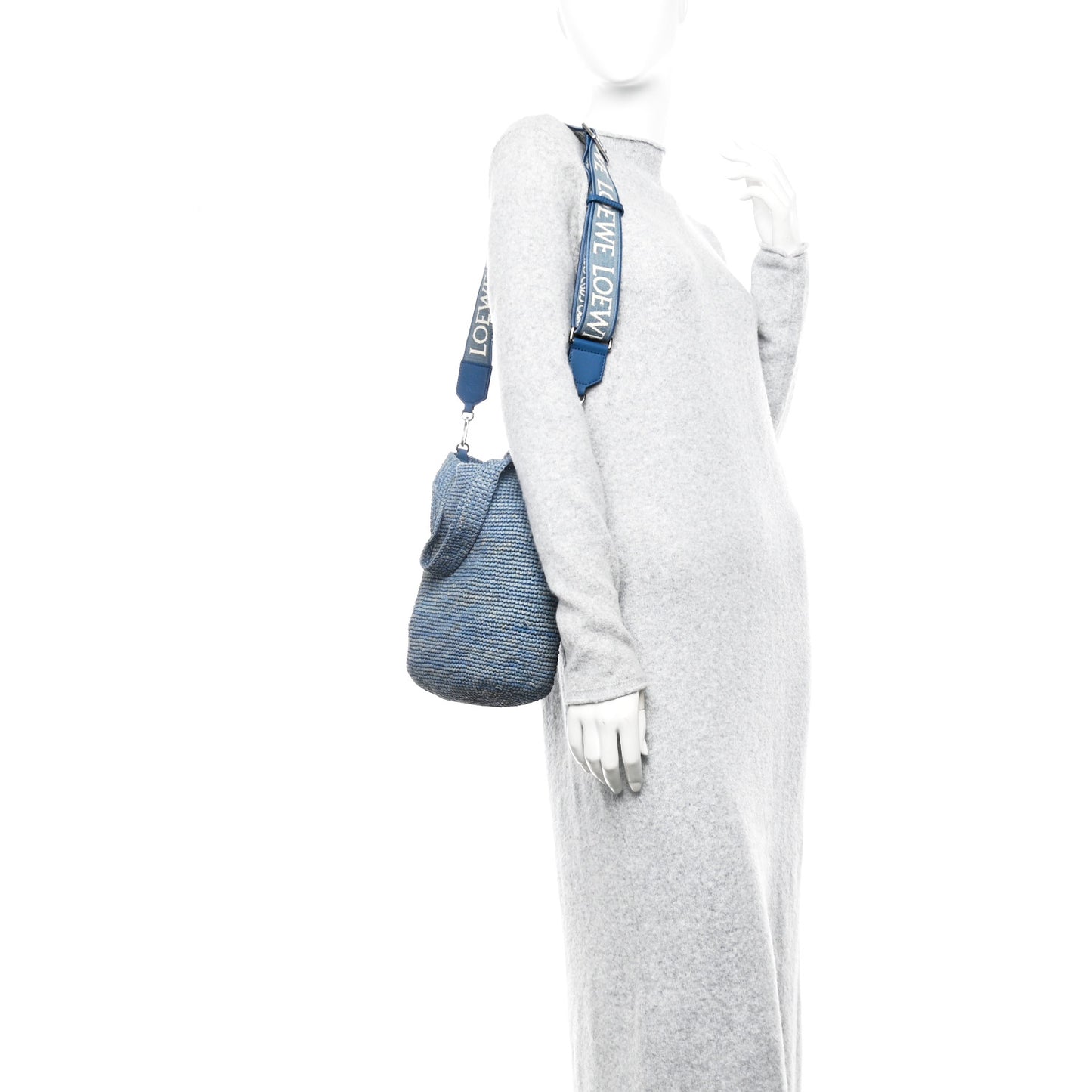 Raffia Mini Slit Tote Bag Blue