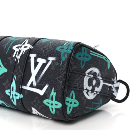 Louis Vuitton Monogram Eclipse LV Graffiti Keepall Bandouliere 25 Green Lights 8 of 8