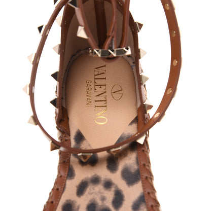 Valentino Garavani Canvas Leopard Print Rockstud Ankle Wrap Espadrille Flatform Sandals 38 Brown 7 of 8