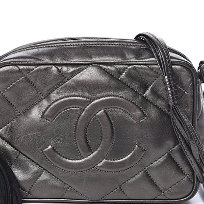Chanel Metallic Lambskin Quilted Tassel Camera Case Dark Silver 19 of 19