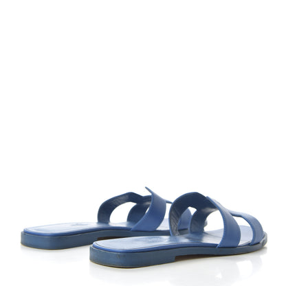 Hermes Calfskin Oran Sandals 37.5 Bleu De Chine 4 of 8