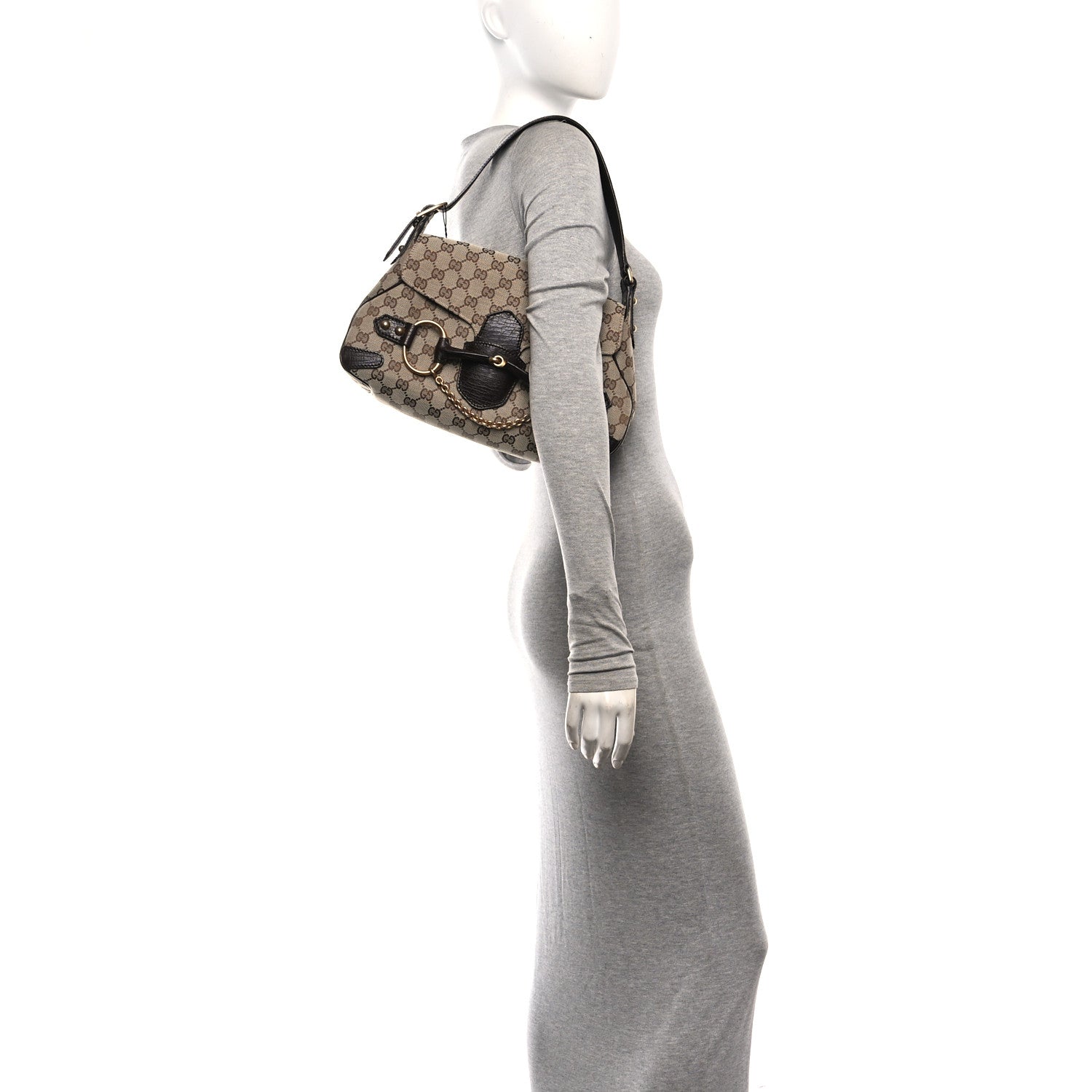 Gucci Monogram Horsebit Chain Flap Shoulder Bag Brown 2 of 10