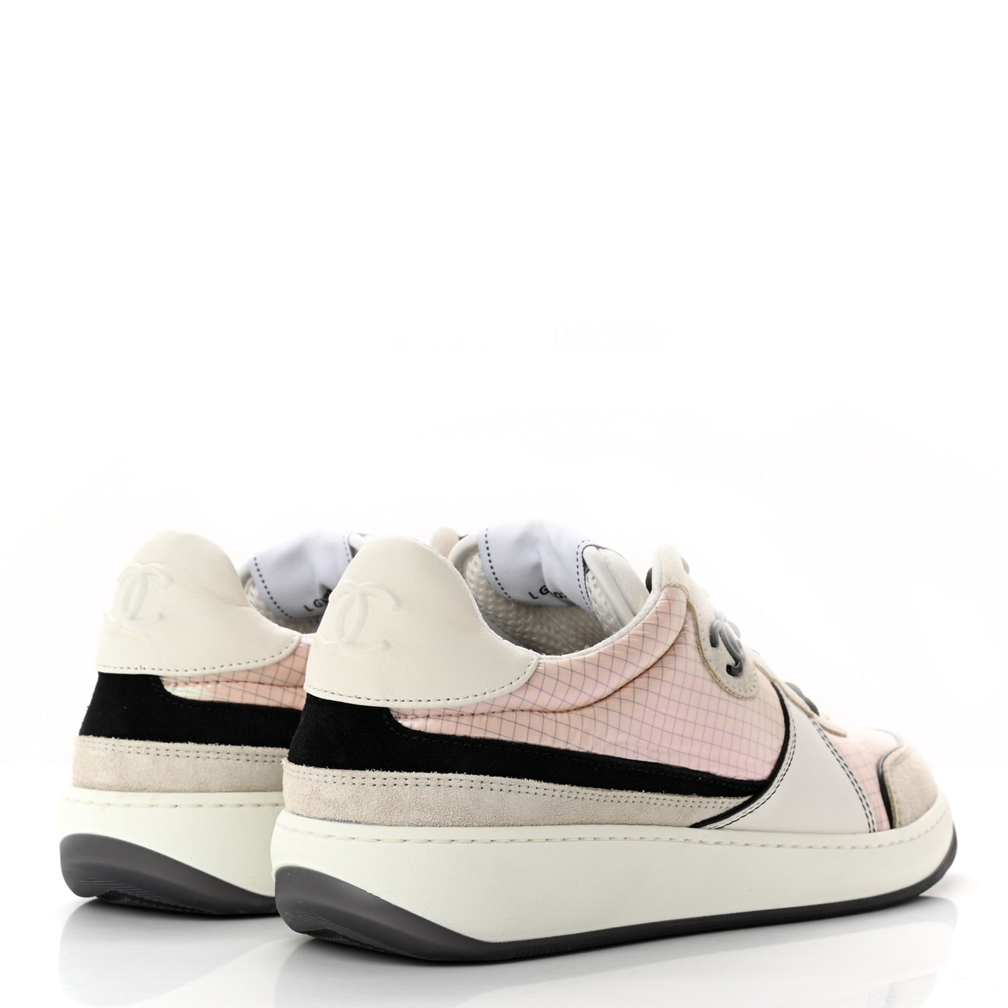 Suede Fabric Calfskin Womens CC Sneakers 37.5 Pink Gray White