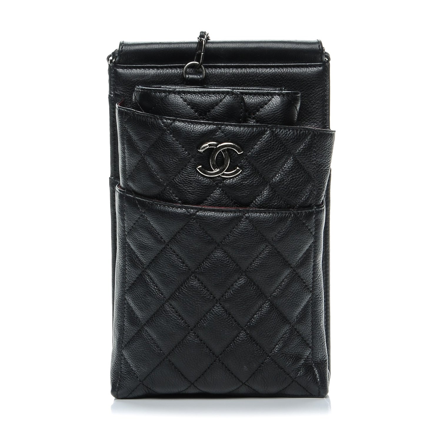 Calfskin Quilted CC Waiter Clutch Clutch With Chain Black