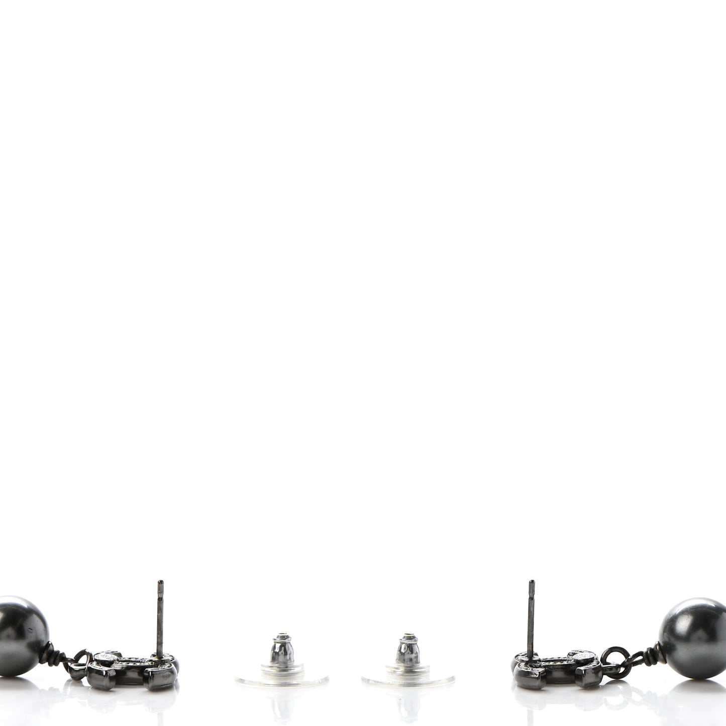 Pearl CC Drop Earrings Ruthenium Grey