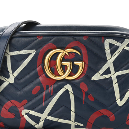 Gucci Calfskin Matelasse GucciGhost Small GG Marmont Chain Shoulder Bag Blue Agata Hibiscus Red 9 of 21