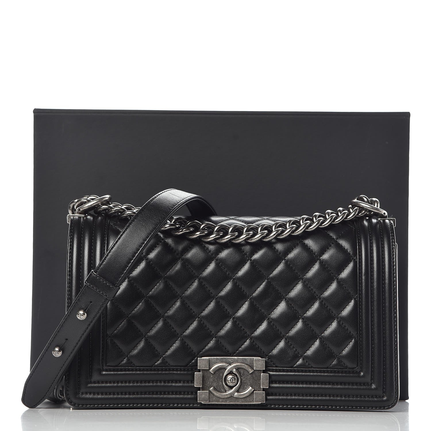 Chanel Lambskin Quilted Medium Boy Flap Black 11 of 11