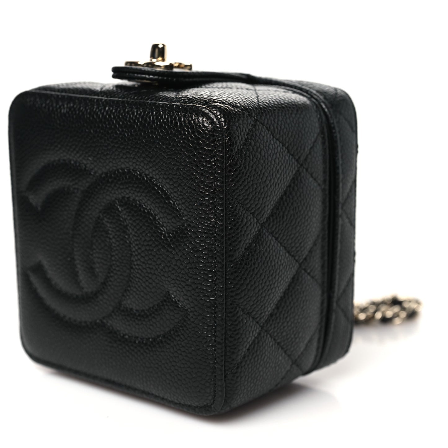Caviar Quilted Mini Vanity Wrist Case With Chain Black