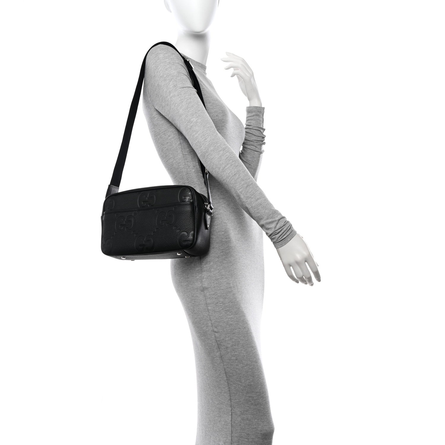 Gucci Piuma Calfskin Jumbo GG Embossed Messenger Bag Black 2 of 12