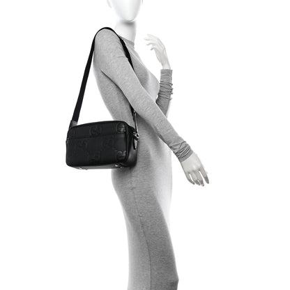 Gucci Piuma Calfskin Jumbo GG Embossed Messenger Bag Black 2 of 12