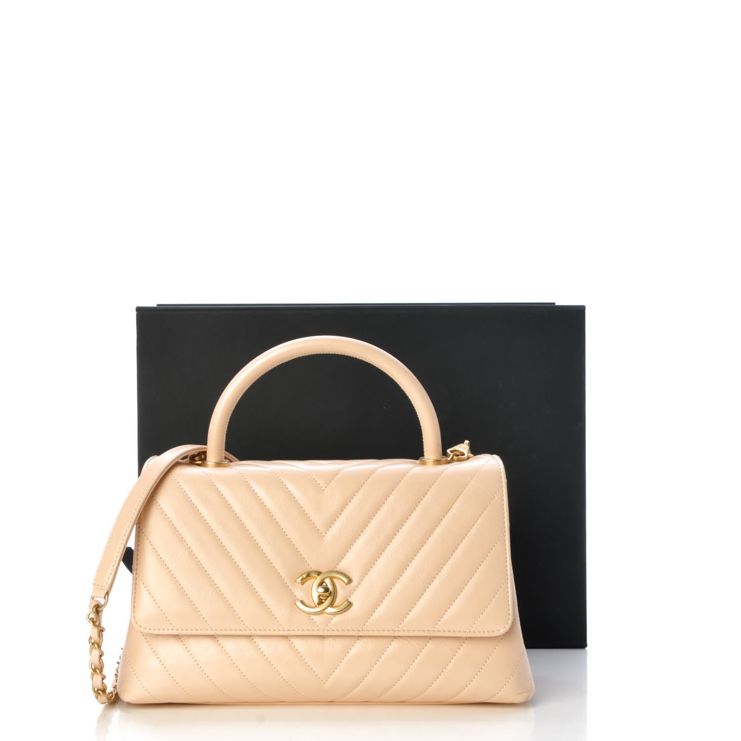 Chanel Calfskin Chevron Quilted Small Coco Handle Flap Light Beige 9 of 11