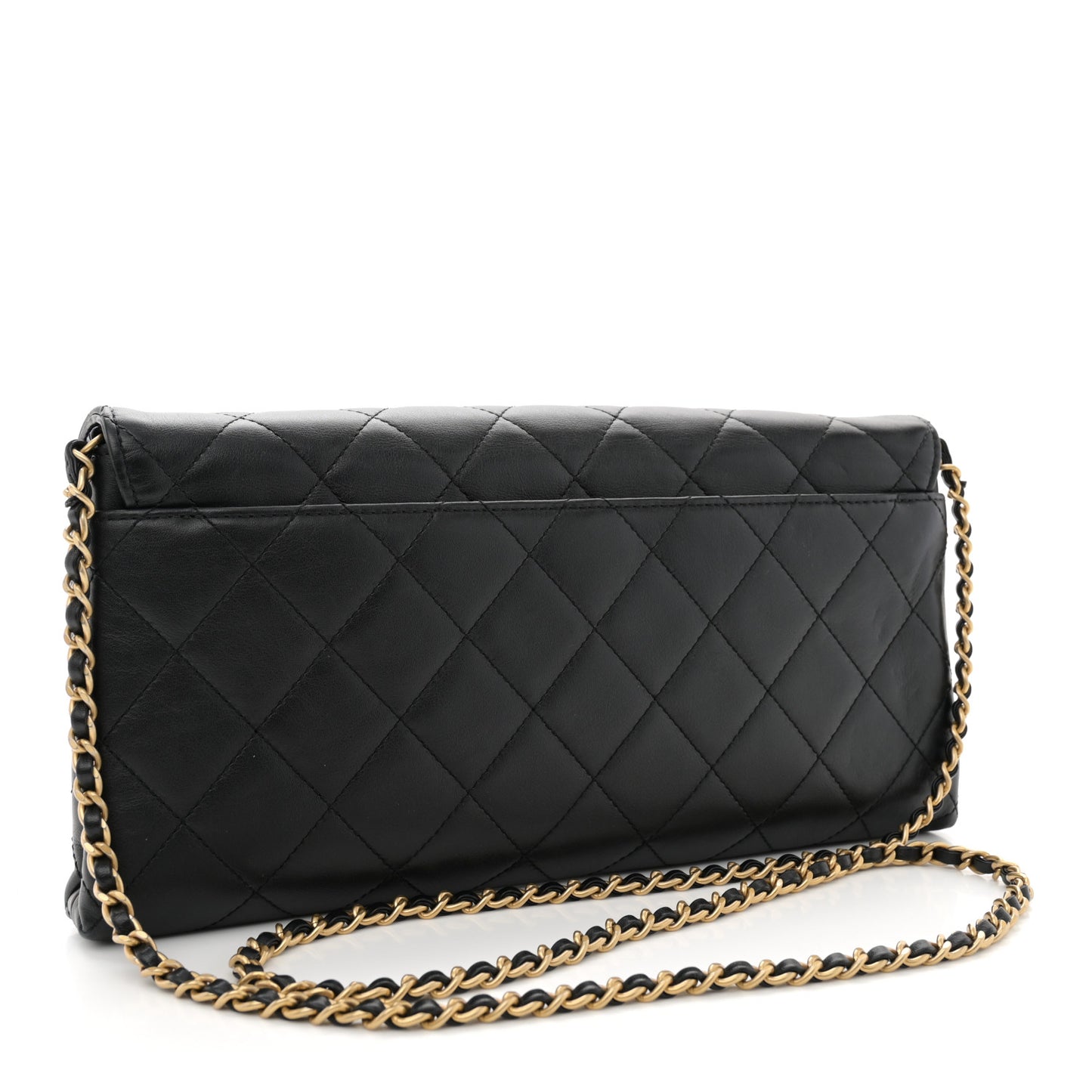 Calfskin Quilted Enchained Clutch Black