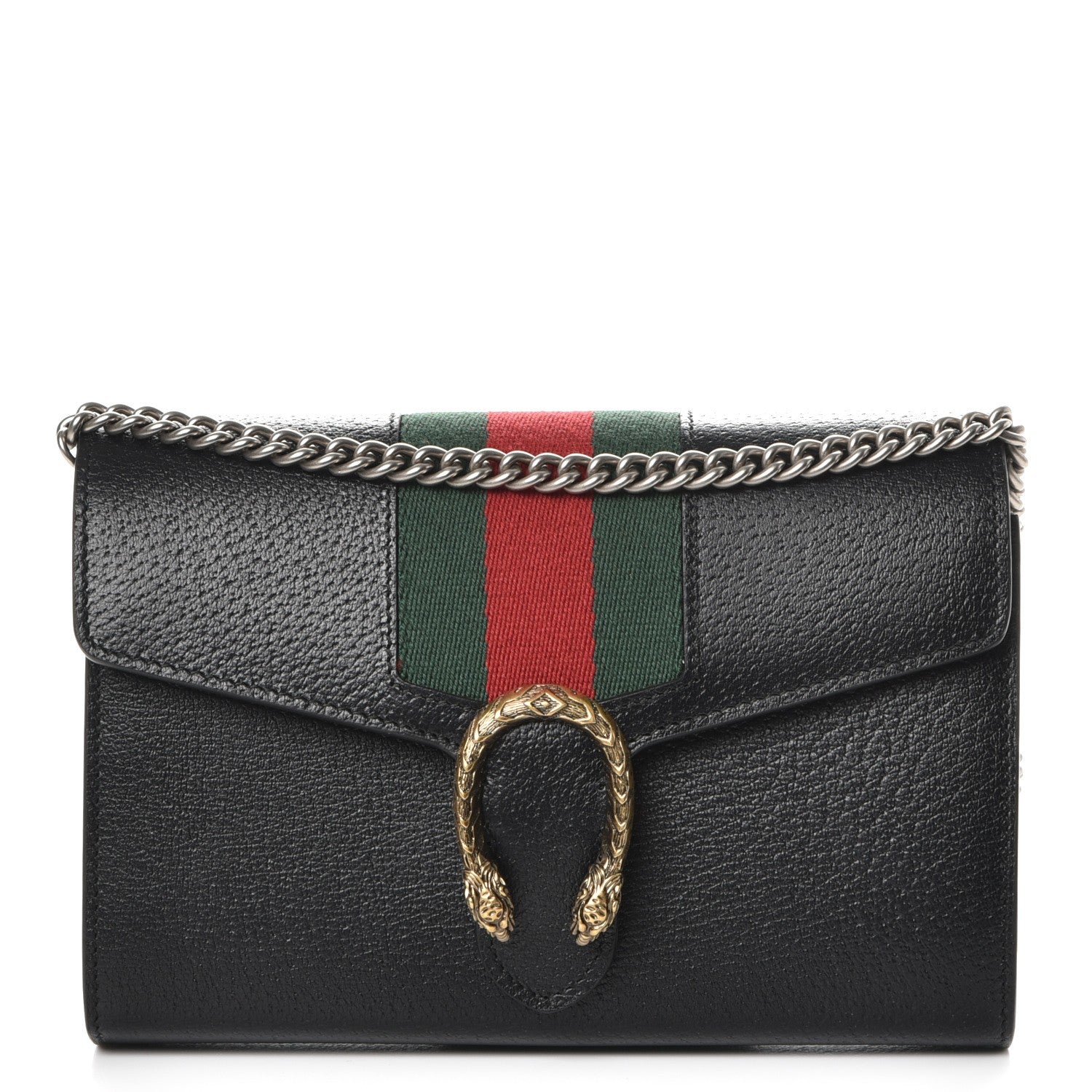 Gucci Calfskin Web Mini Dionysus Chain Wallet Black 1 of 8