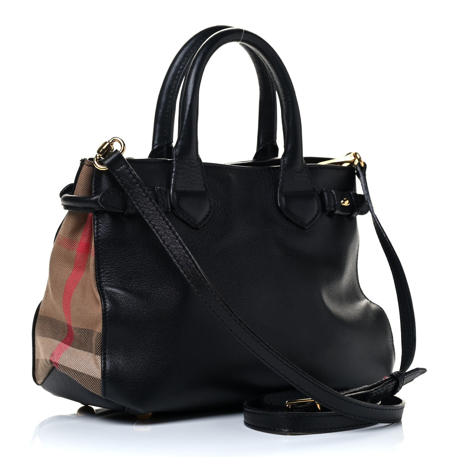 Burberry Calfskin House Check Small Banner Tote Black 2 of 12
