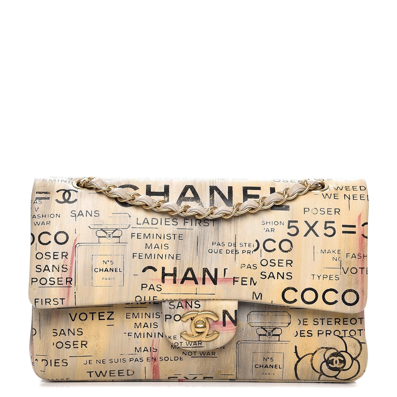 Chanel Lambskin Hand Painted Medium Double Flap Ecru Black 1 of 8