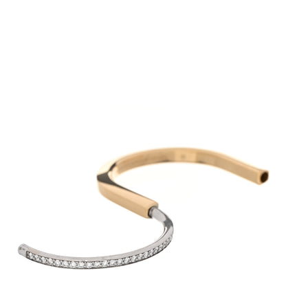 Tiffany 18K Yellow White Gold Diamond Tiffany Lock Half Pave Bangle Bracelet 4 of 6