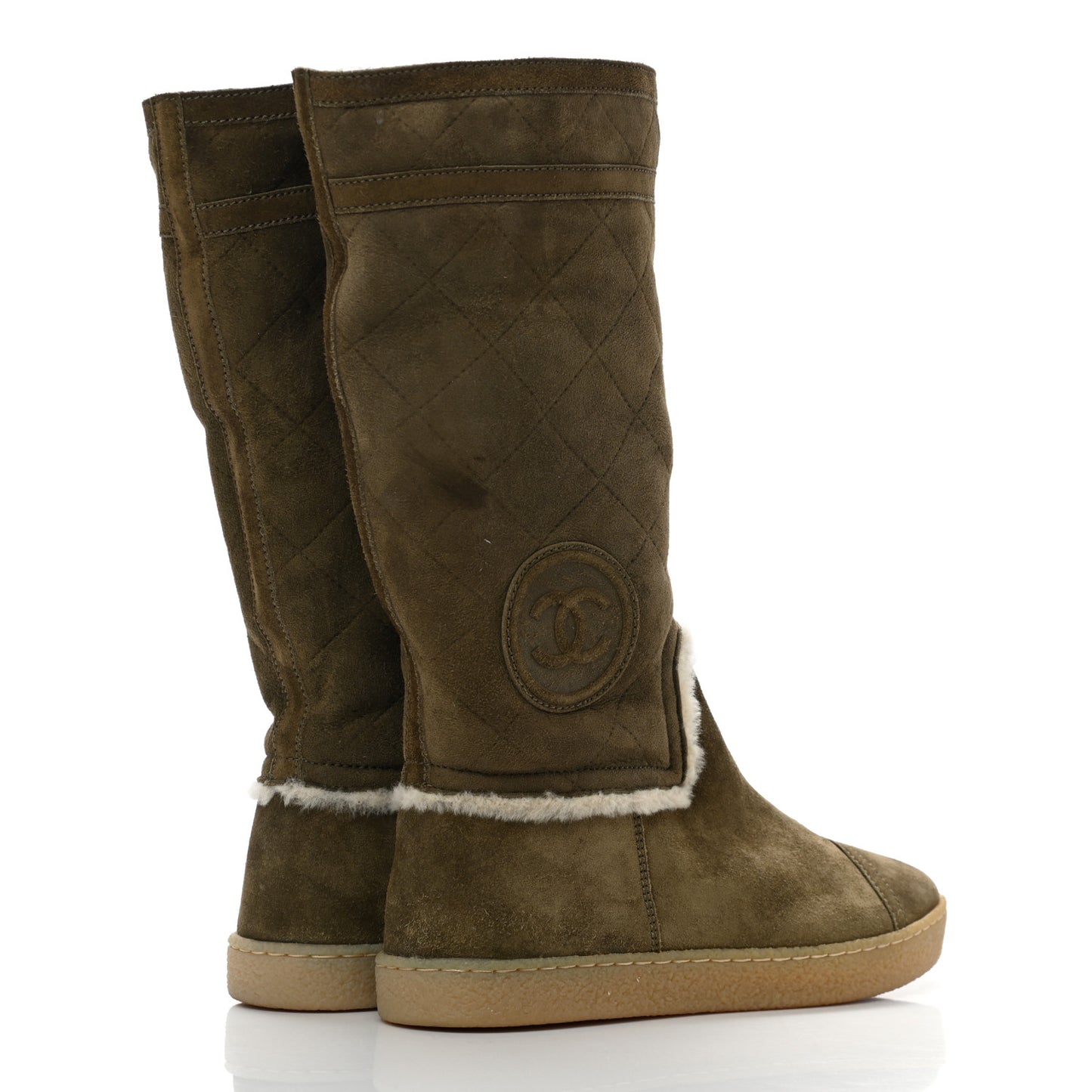 Suede Shearling Boots 36.5 Khaki