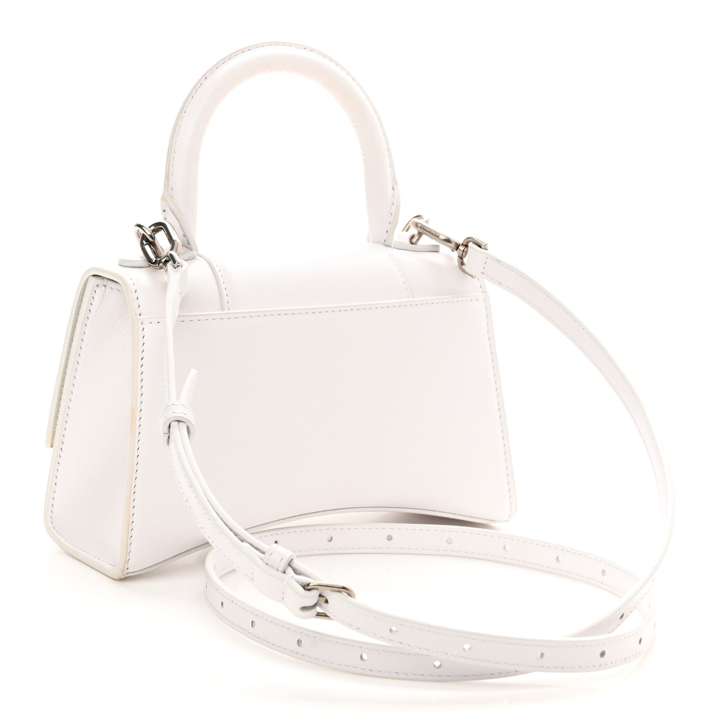 Shiny Box Calfskin Strass Hourglass Top Handle Bag XS White
