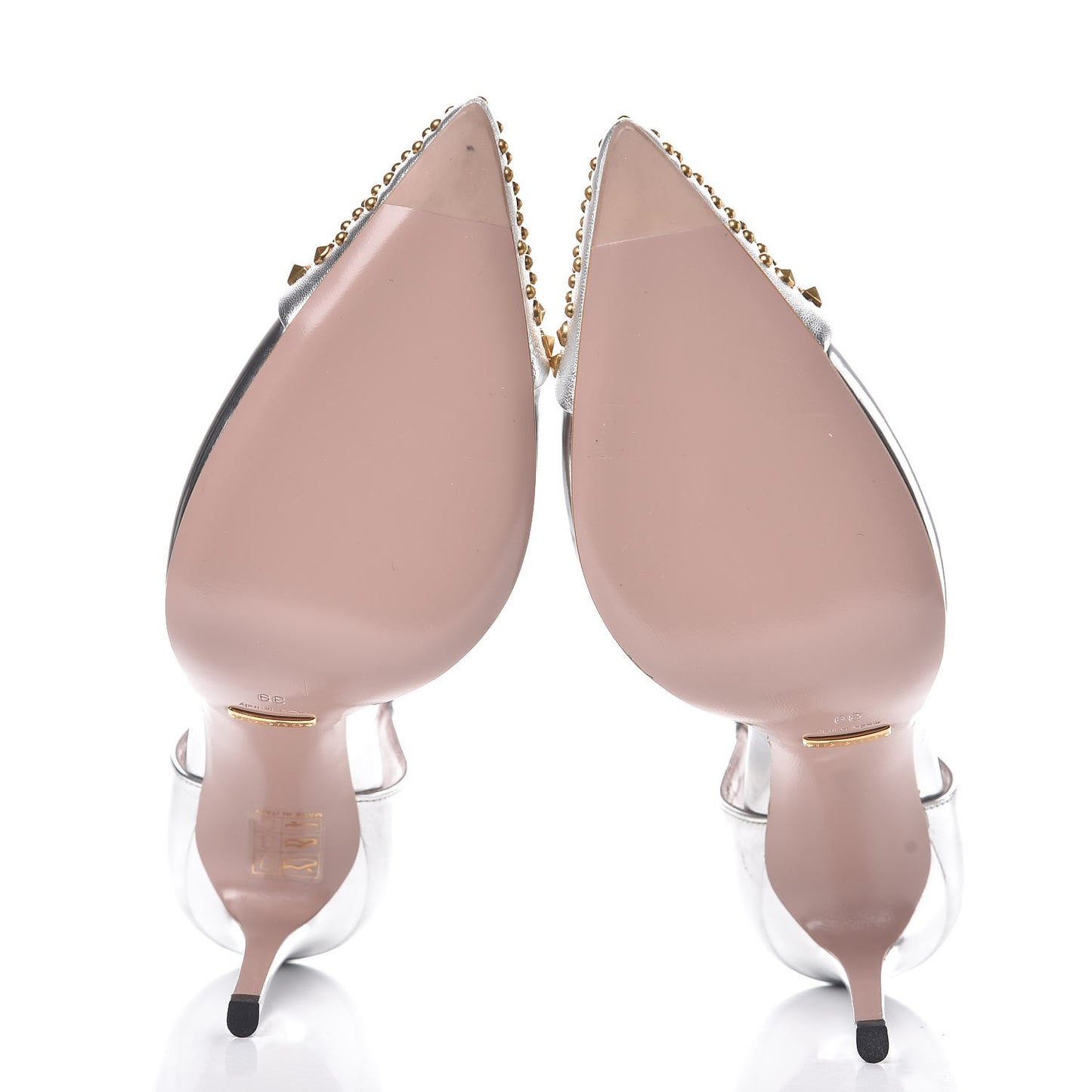 Metallic Nappa Studded Glow Light T-Strap Pumps 39 Silver