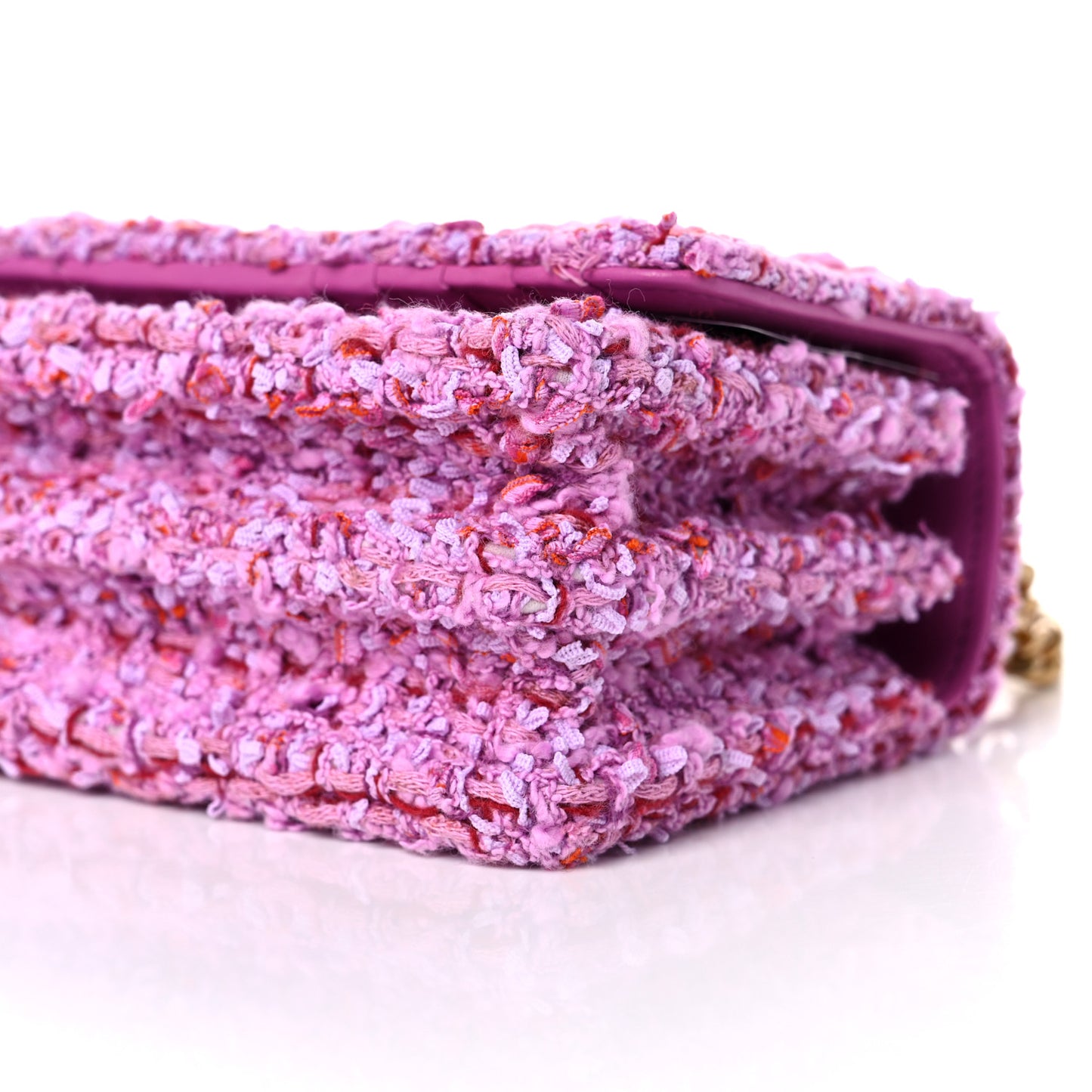 Tweed Enamel Quilted Pending CC Mini Wallet On Chain WOC Pink Purple