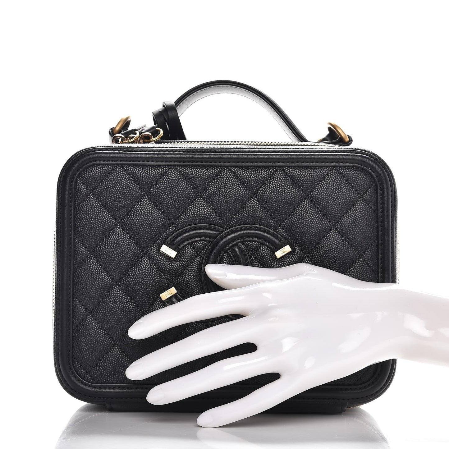 Caviar Quilted Medium CC Filigree Vanity Case Black