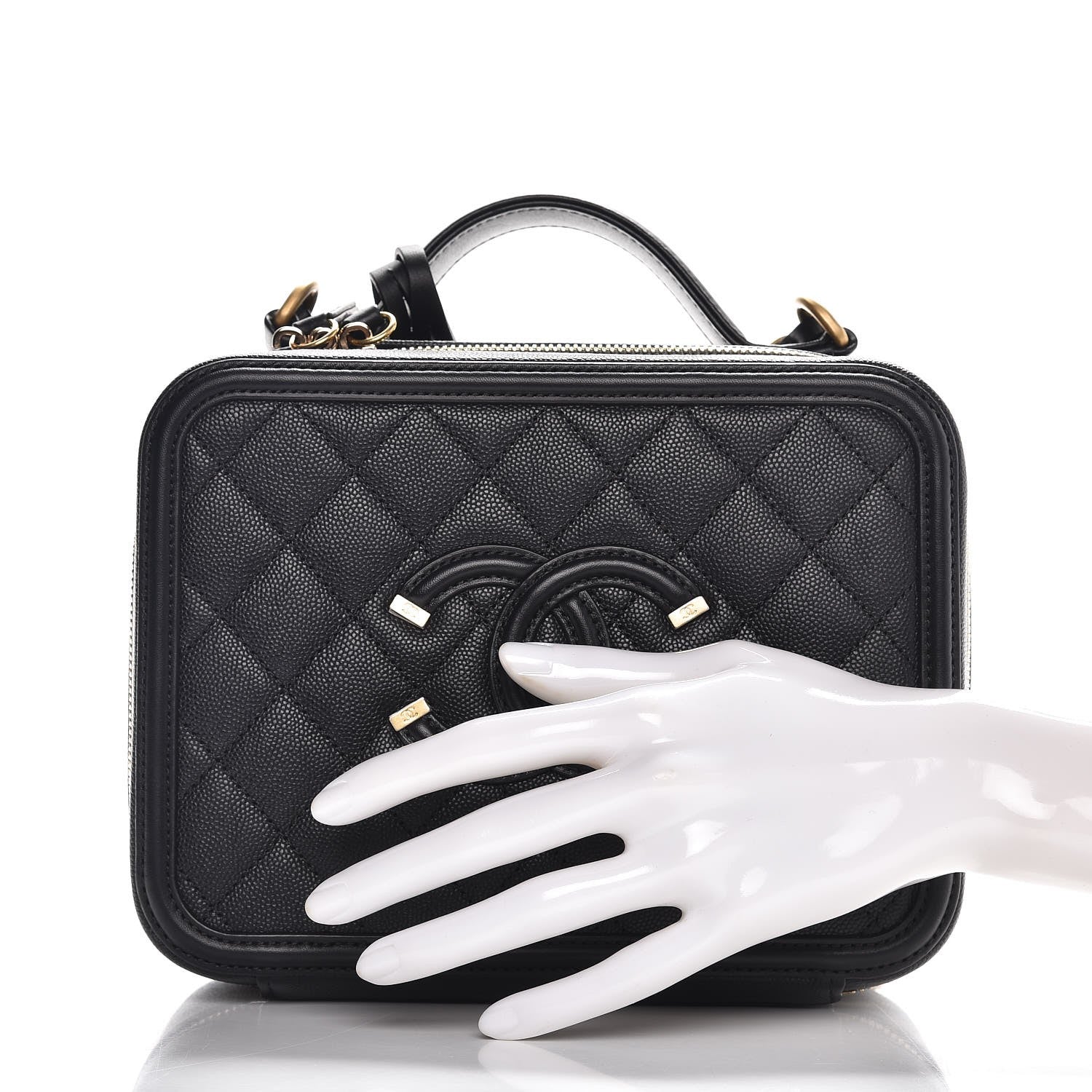Chanel Caviar Quilted Medium CC Filigree Vanity Case Black 3 of 9