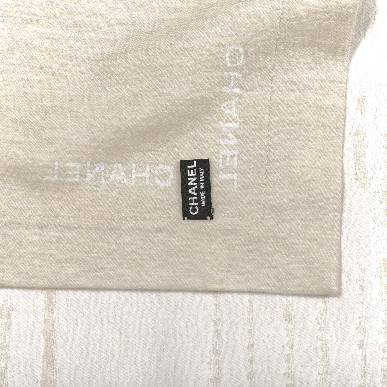 Chanel Wool Silk Lightweight Throw Blanket Beige 2 of 5