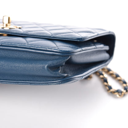 Chanel Lambskin Quilted Trendy CC Wallet On Chain WOC Blue 26 of 27