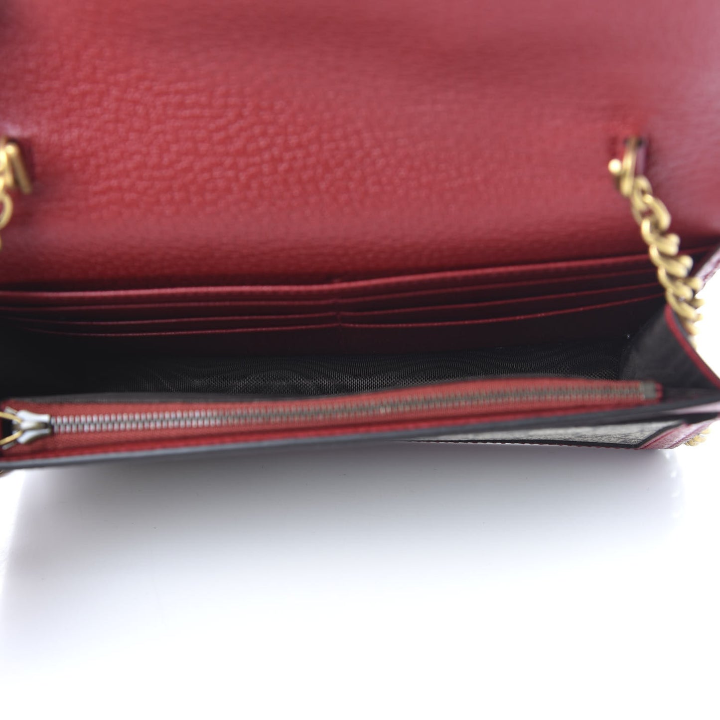 GG Supreme Monogram Web Queen Margaret Chain Wallet Red