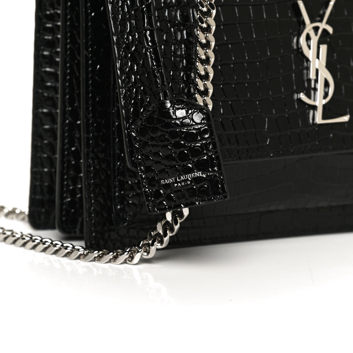 Calfskin Crocodile Embossed Medium Monogram Sunset Black