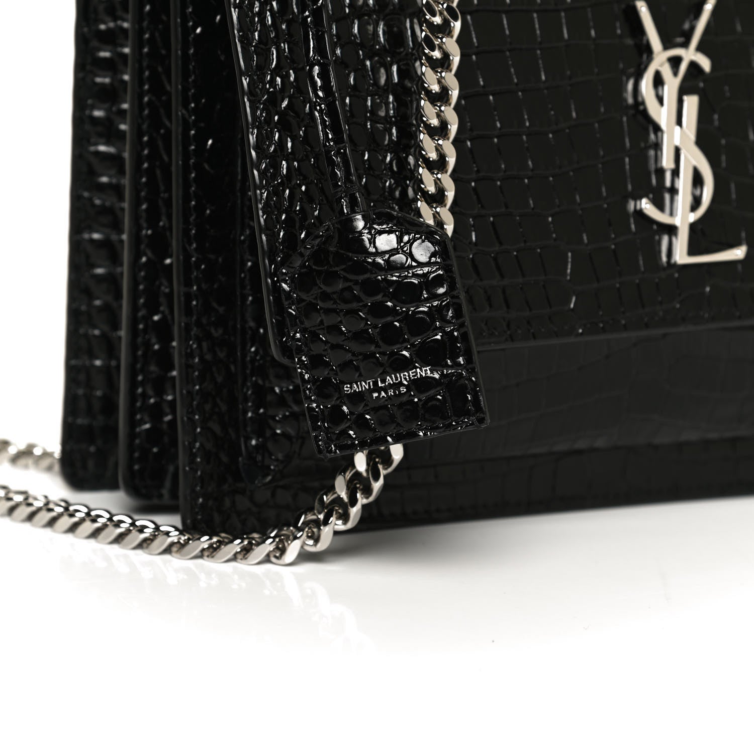 Saint Laurent Calfskin Crocodile Embossed Medium Monogram Sunset Black 11 of 11