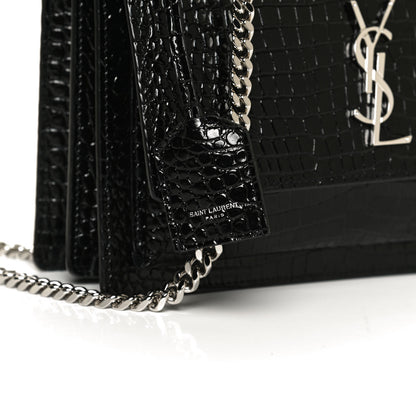 Saint Laurent Calfskin Crocodile Embossed Medium Monogram Sunset Black 11 of 11