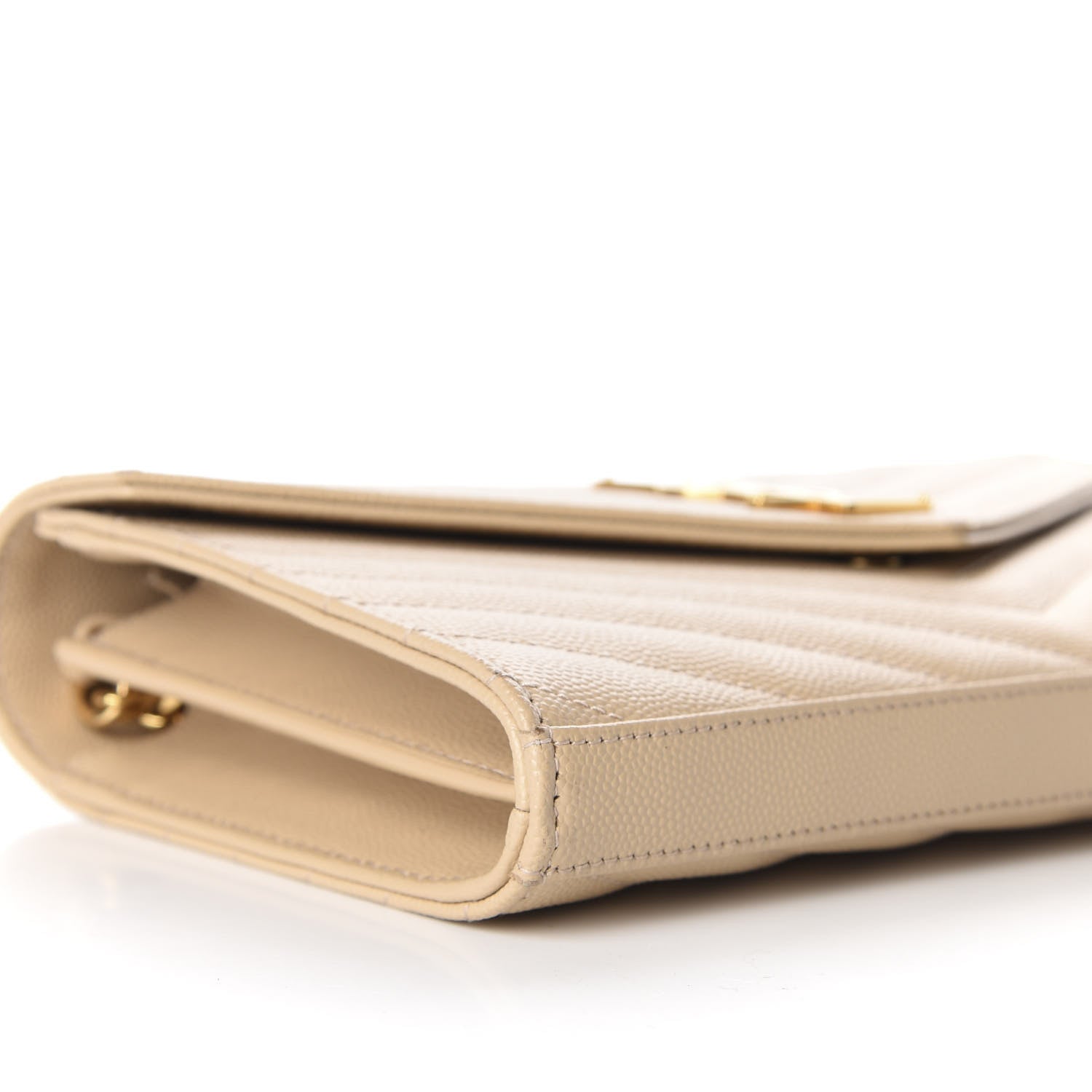 Saint Laurent Grain De Poudre Matelasse Chevron Monogram Chain Wallet Nude Powder 5 of 9