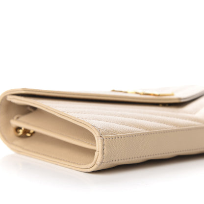 Saint Laurent Grain De Poudre Matelasse Chevron Monogram Chain Wallet Nude Powder 5 of 9