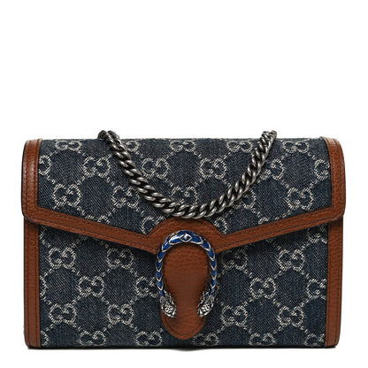 Gucci New Denim GG Monogram Dollar Calfskin Enamel Mini Dionysus Chain Wallet Blue Tea Cuir Epilog Electric Blue 1 of 17