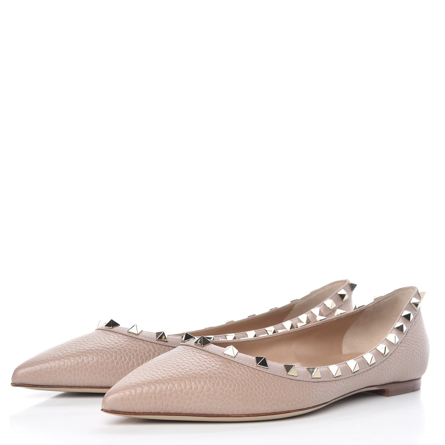 Pebbled Calfskin Rockstud Ballerina Flats 40.5 Poudre