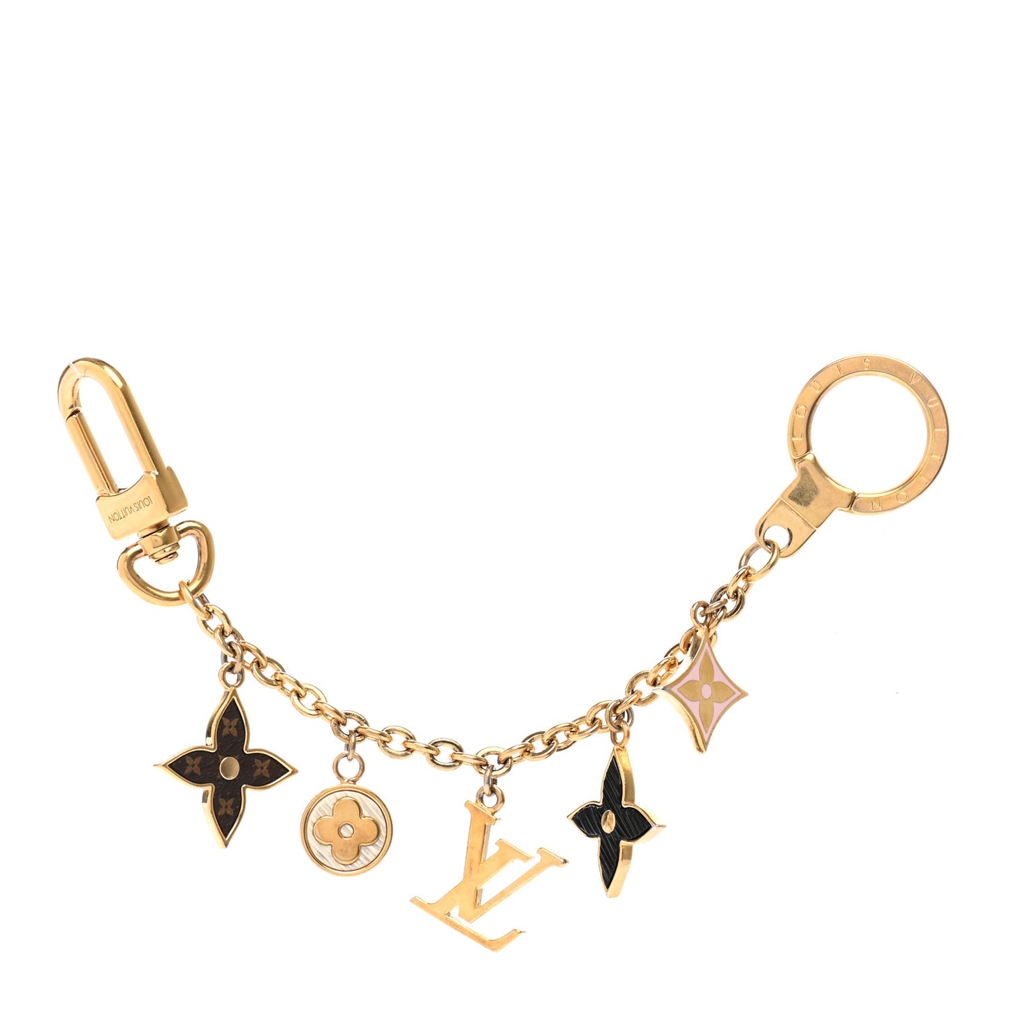 Brass Enamel Fleur De Monogram Bag Charm Chain Gold