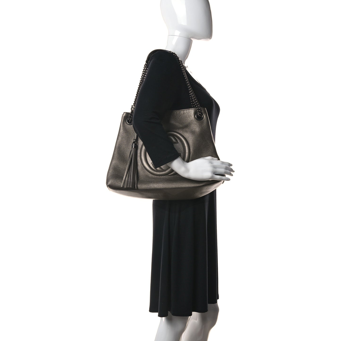 Metallic Pebbled Calfskin Medium Soho Chain Shoulder Bag Sasso