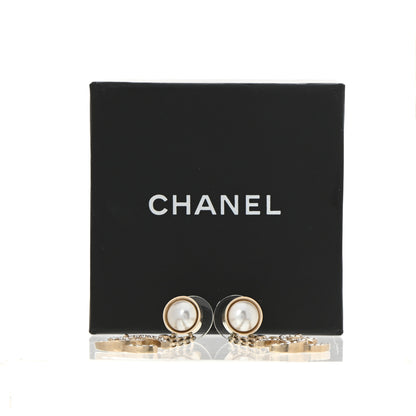 Chanel Crystal Pearl CC Chain Drop Earrings Gold 5 of 6