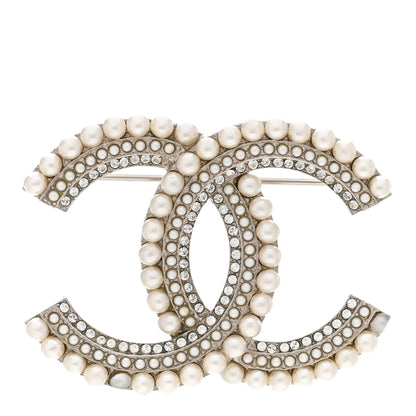 Chanel Pearl Crystal CC Brooch Silver 1 of 6