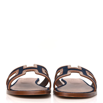Hermes Calfskin Denim Oran Sandals 38.5 Bleu Brut Gold 2 of 8