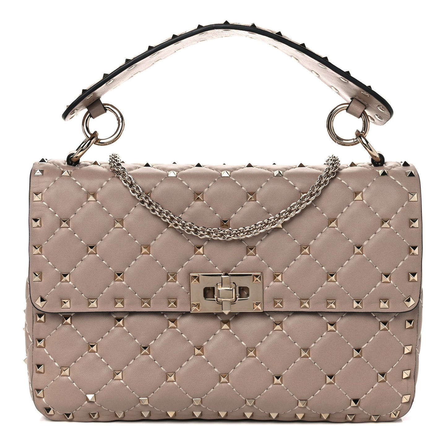 Lambskin Medium Rockstud Spike Shoulder Bag Poudre
