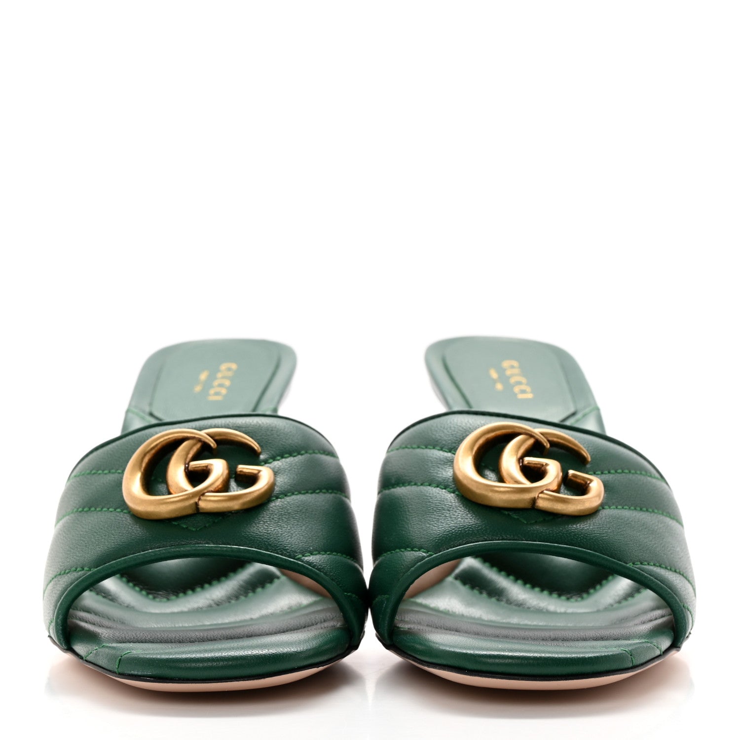Gucci Nappa Matelasse GG Marmont 75mm Slide Sandals 37.5 Emerald 2 of 9
