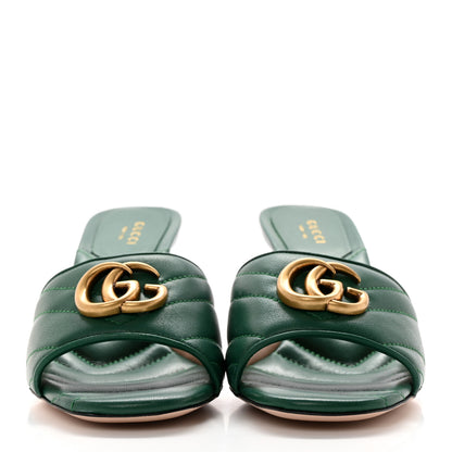 Gucci Nappa Matelasse GG Marmont 75mm Slide Sandals 37.5 Emerald 2 of 9