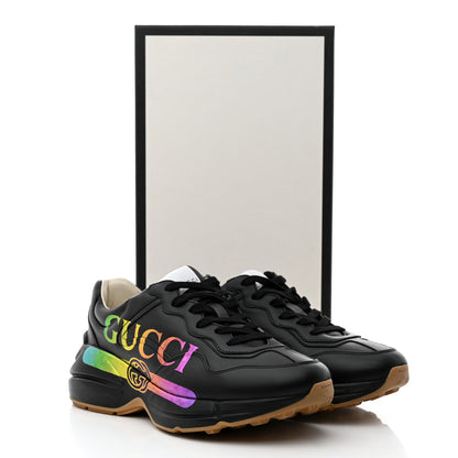 Gucci Calfskin Iridescent Logo Womens Rhyton Sneakers 39.5 Black 9 of 9