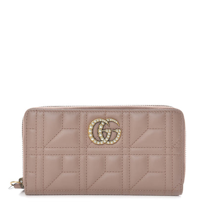 Gucci Calfskin Matelasse Pearly GG Marmont Zip Around Wallet Porcelain Rose 1 of 8