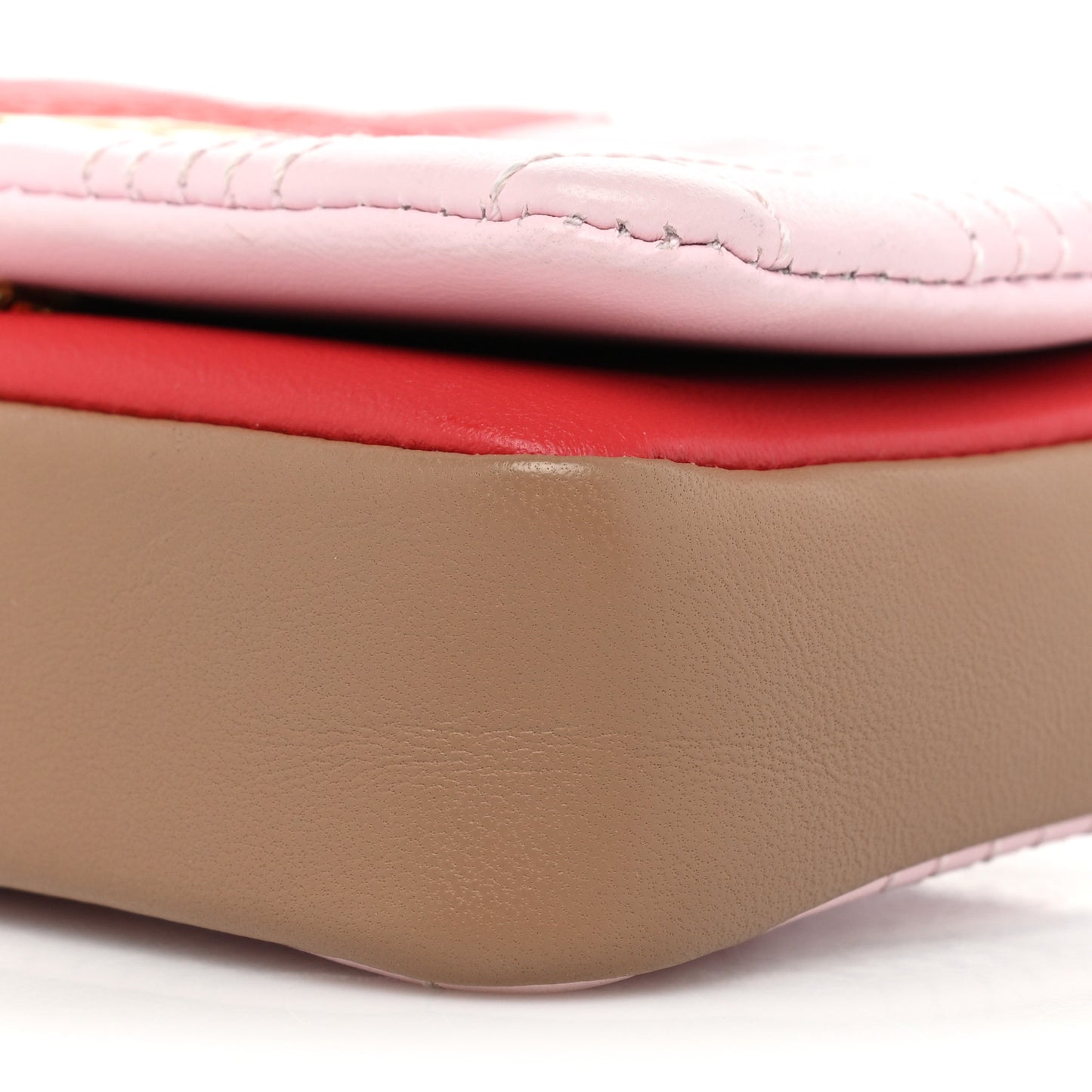 Lambskin Quilted Micro Tri-Color Lola Bag Red Pink Tan