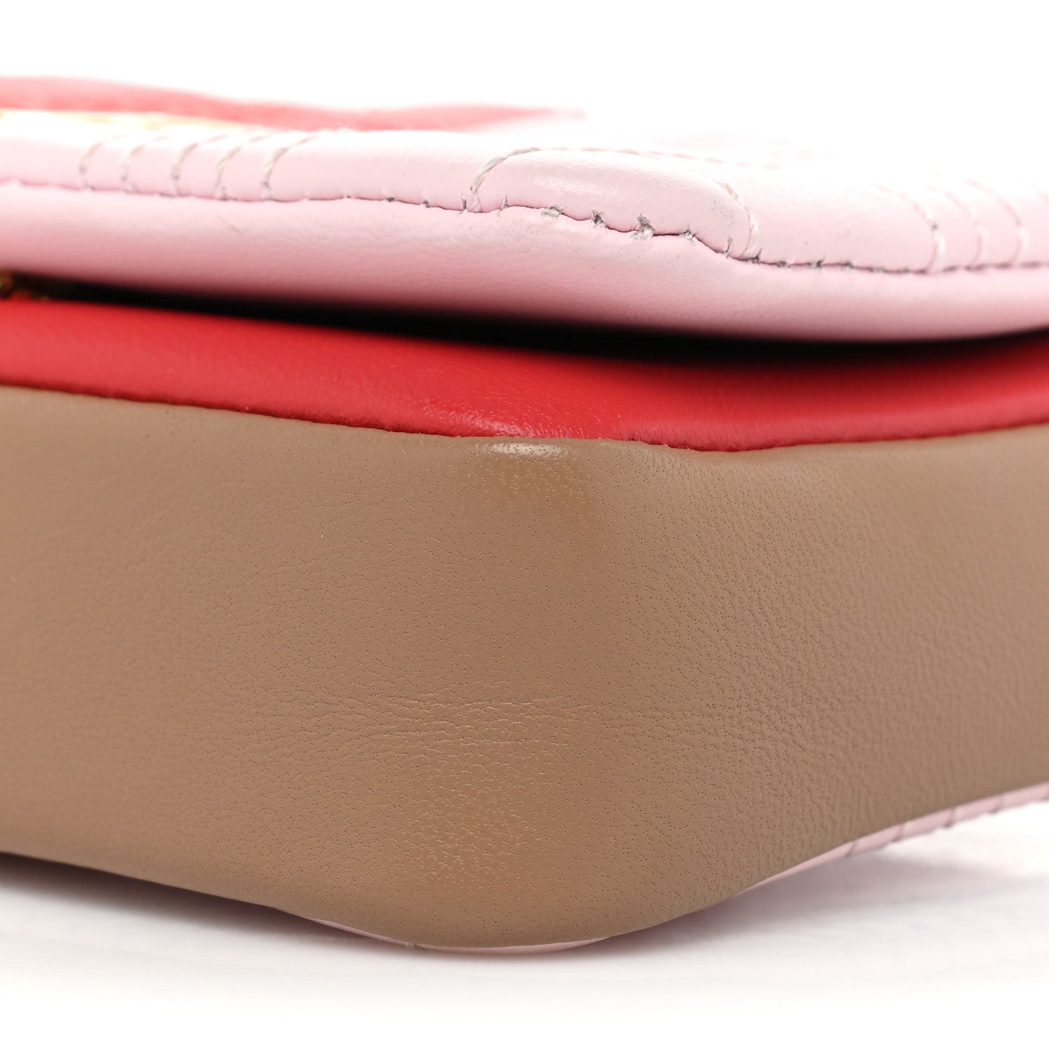 Burberry Lambskin Quilted Micro Tri-Color Lola Bag Red Pink Tan 7 of 9